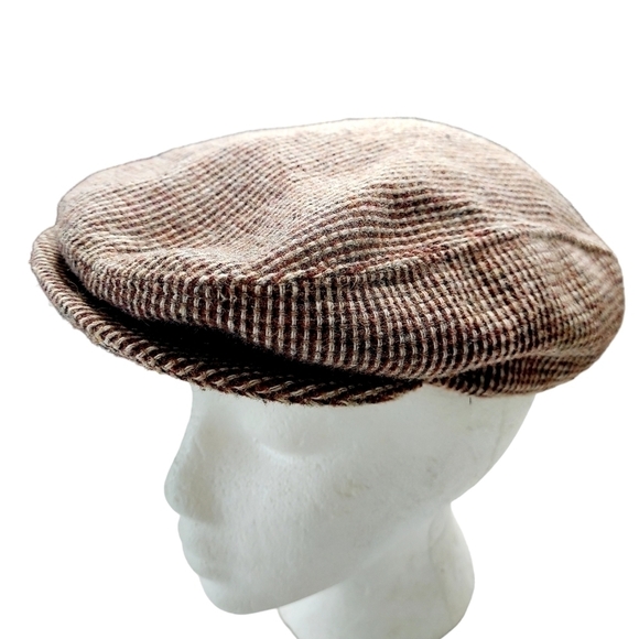 VTG Duckbill Newsboy Hat Wool Brown Herringbone Cap Cabbie Medium Made in USA - Picture 5 of 10
